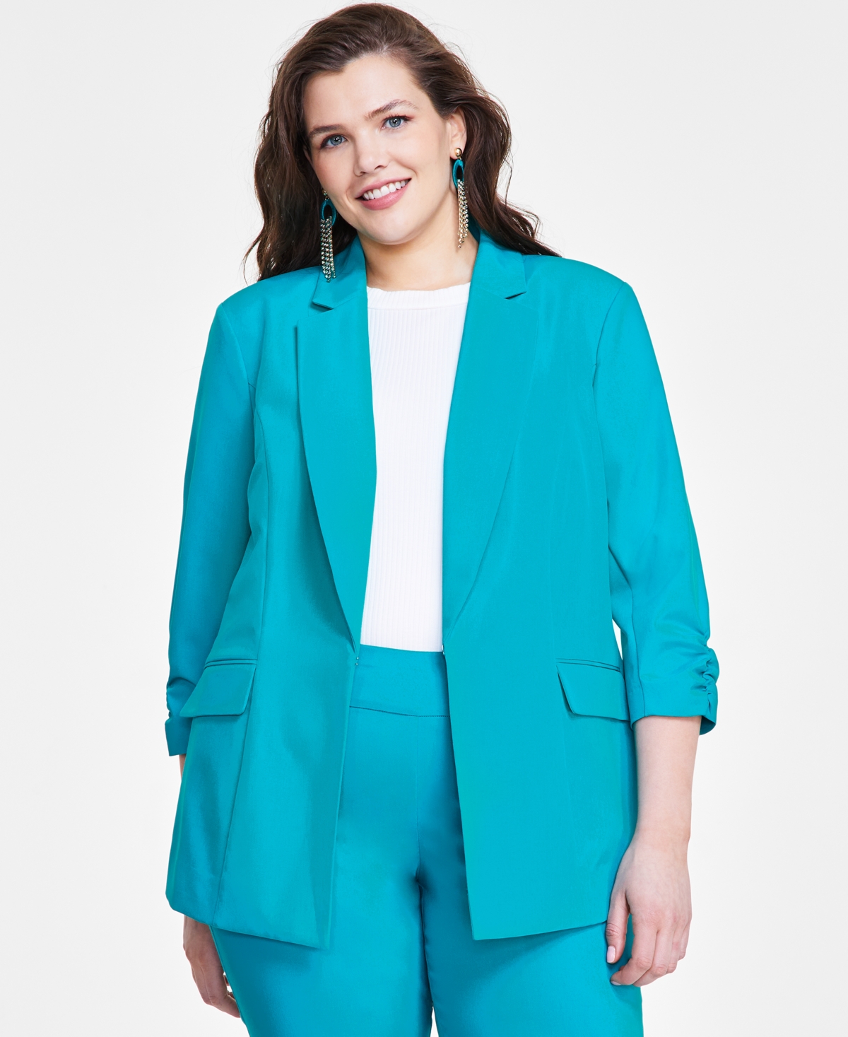 Plus Size 3/4-Sleeve Blazer, Created for Macy's - Bright White