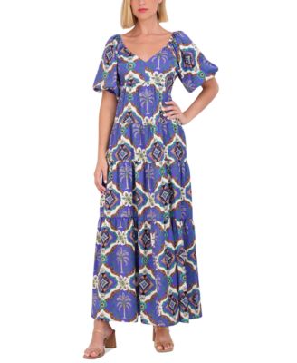 Vince Camuto Women's Printed Puff-Sleeve Maxi Dress - Macy's