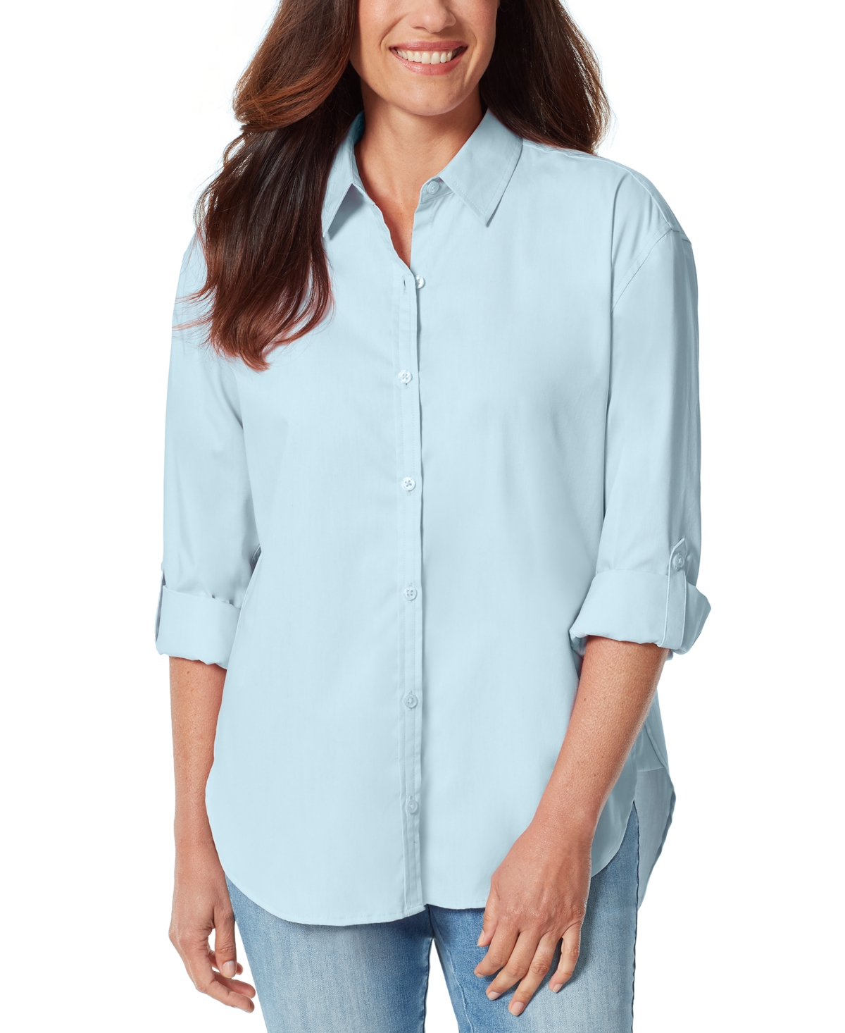 Shop Gloria Vanderbilt Petite Amanda Cotton Button-front Shirt In Pale Sky