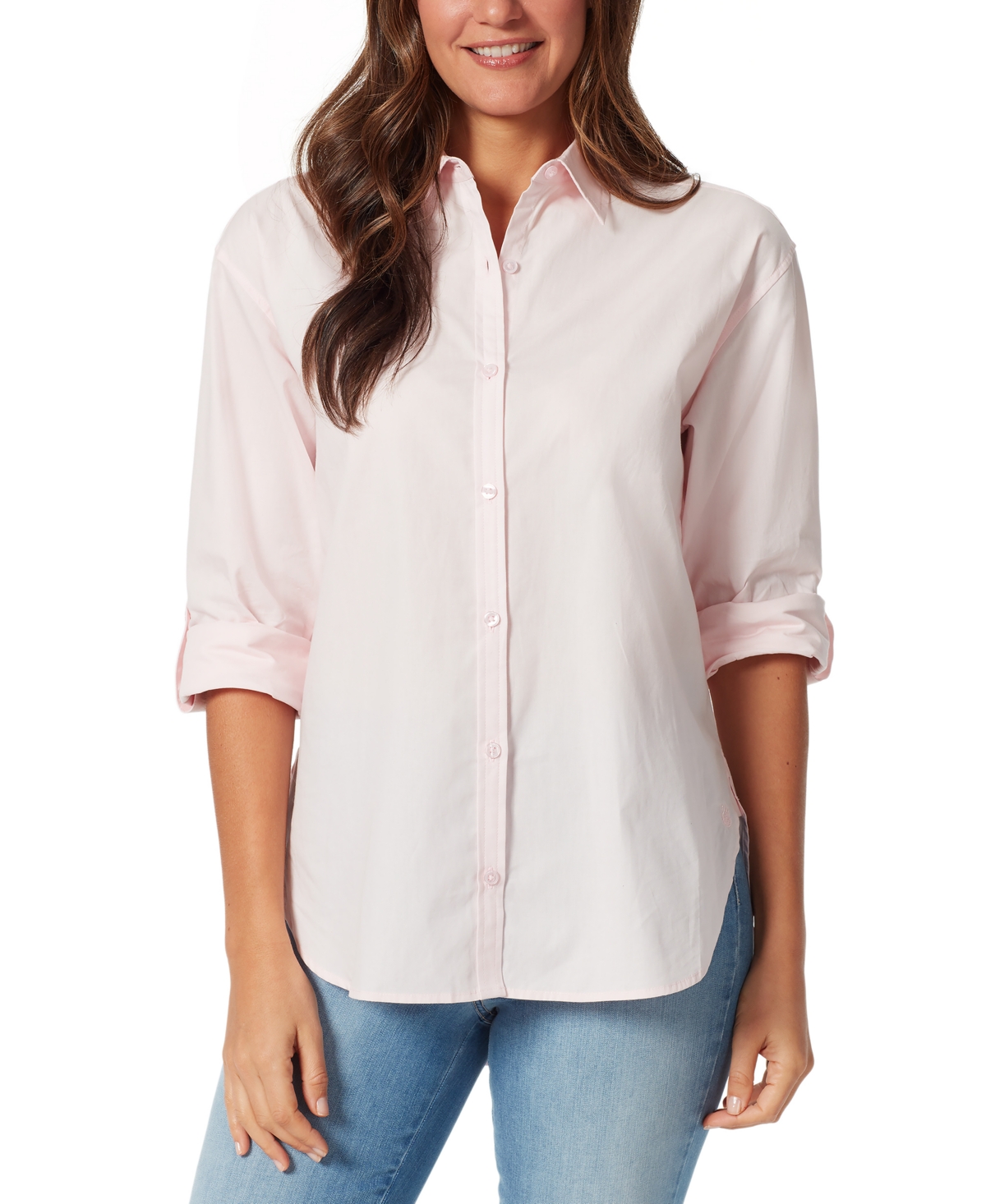 Shop Gloria Vanderbilt Petite Amanda Cotton Button-front Shirt In Pink Paras