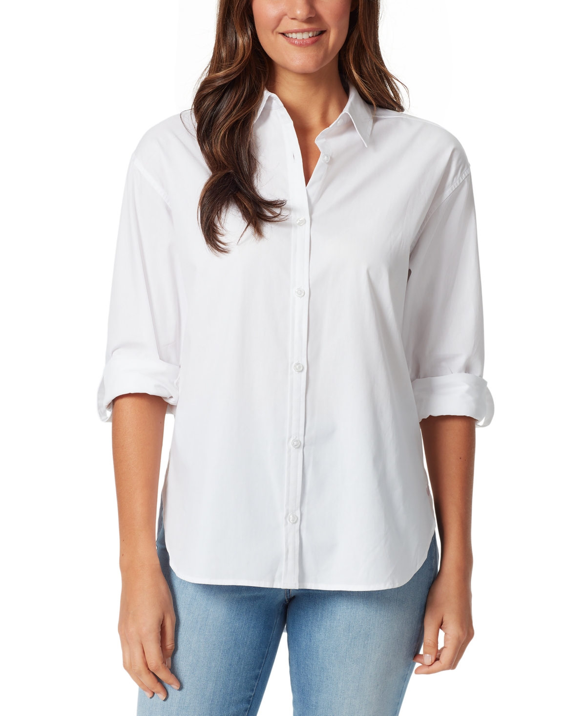 Shop Gloria Vanderbilt Petite Amanda Cotton Button-front Shirt In Vintage White