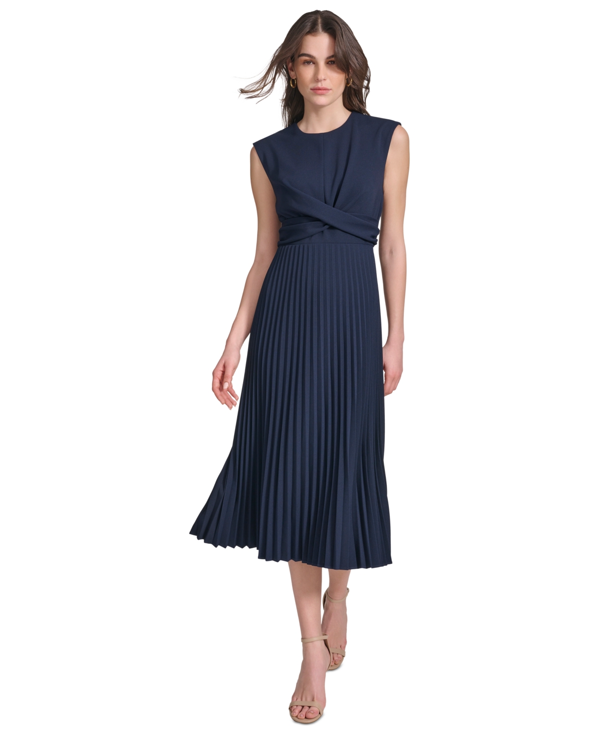 Shop Calvin Klein Women's Pleated A-line Dress In Indigo