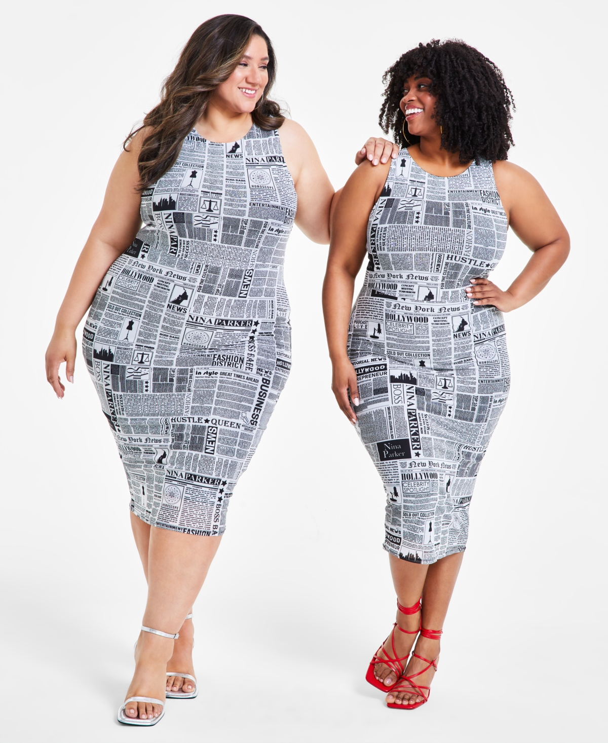 Nina Parker Trendy Plus Size Printed Mesh Midi Dress, Created for Macy's