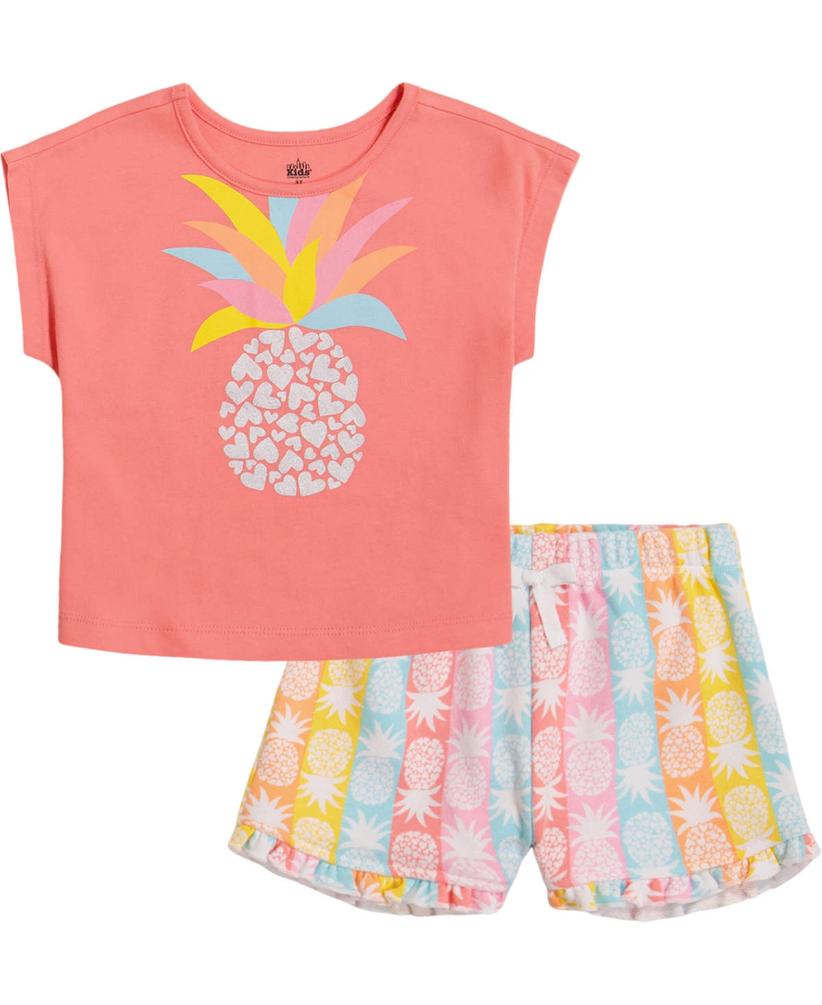 Shop Kids Headquarters Little Girls Pineapple Tee And Printed French Terry Shorts, 2 Piece Set In Assorted