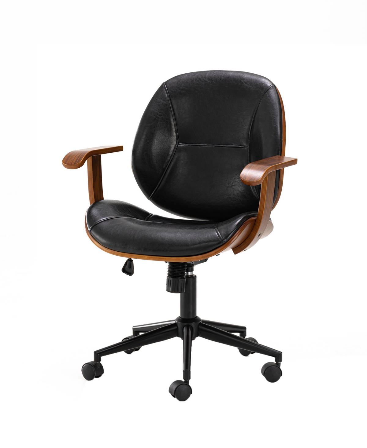 Glitzhome Leatherette Gaslift Adjustable Swivel Office Chair In Black