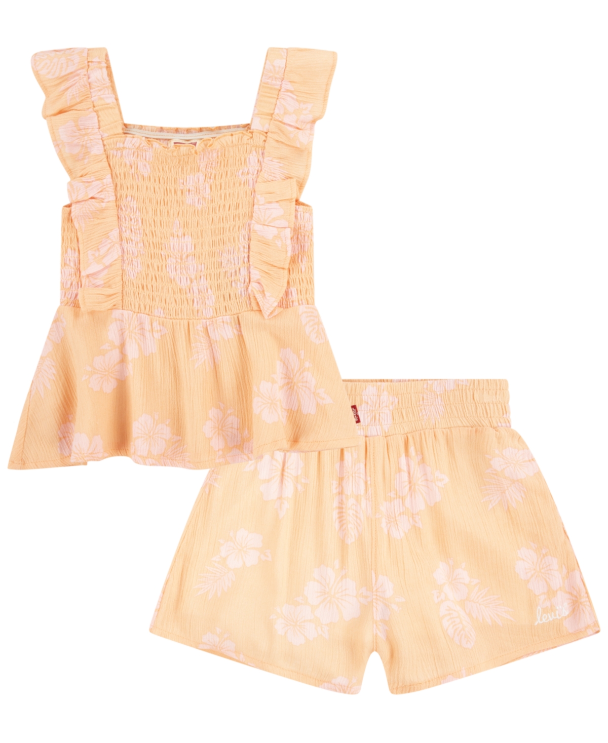 Shop Levi's Little Kids Peplum Tank Top And Shorts Set In Icy Morn