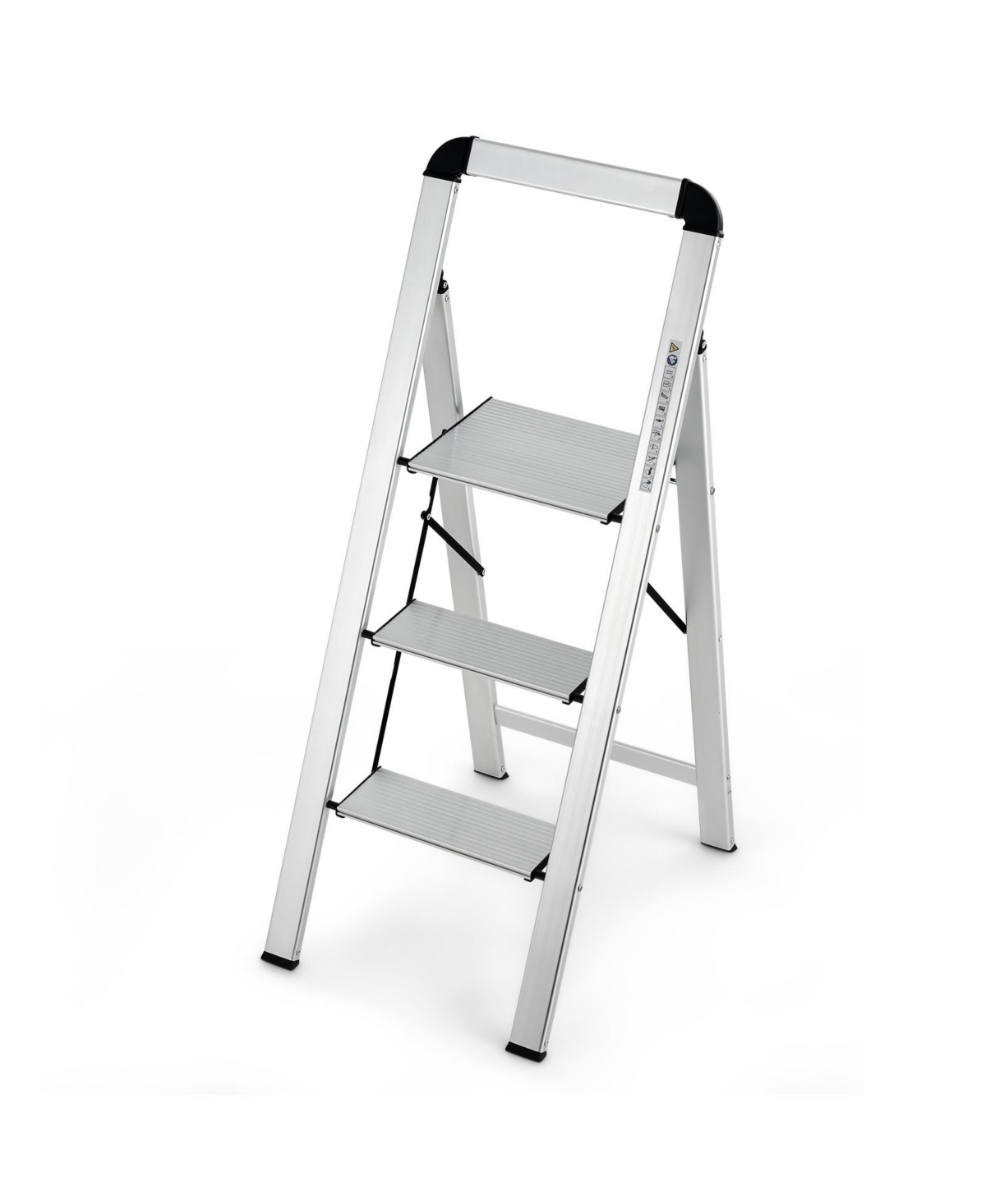 3-Step Ladder Aluminum Folding Step Stool with Non-Slip Pedal and Footpads-Sliver - Silver