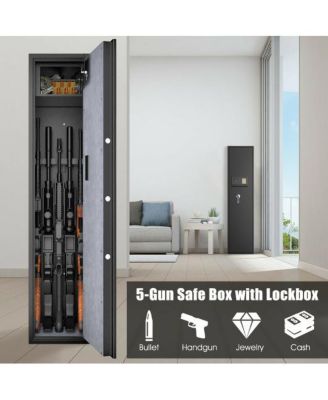 Large Rifle Safe Quick Access 5-Gun Storage Cabinet with Pistol Lock Box