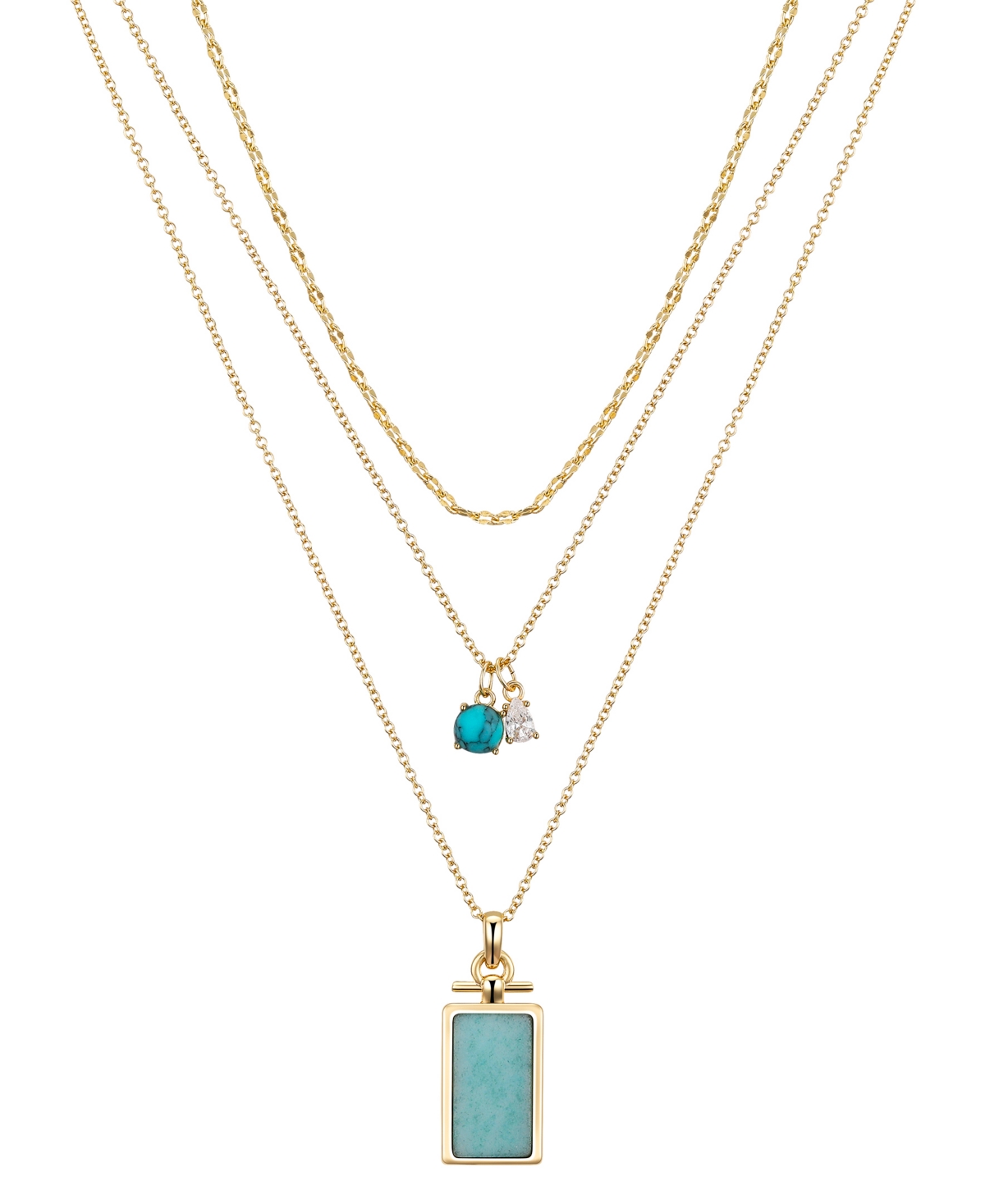 Unwritten Cubic Zirconia, Amazonite, Turquoise Layered 3-piece Necklace Set In Yellow