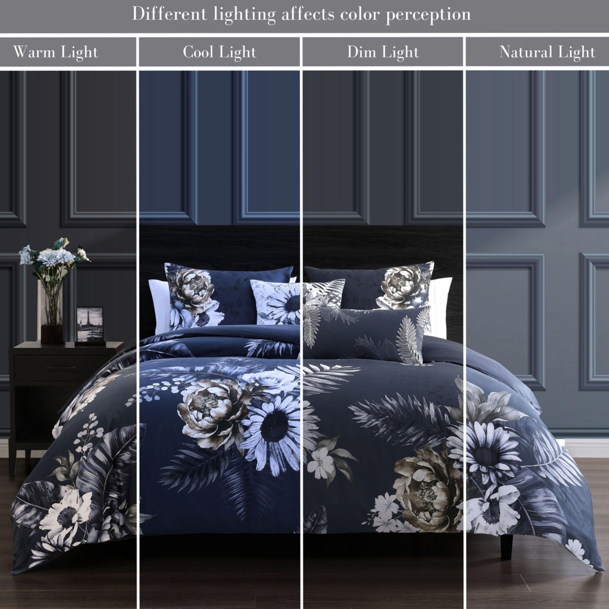 Bebejan Forget Me Not Bedding 100% Cotton Sateen 5 Piece Reversible Queen Comforter Set