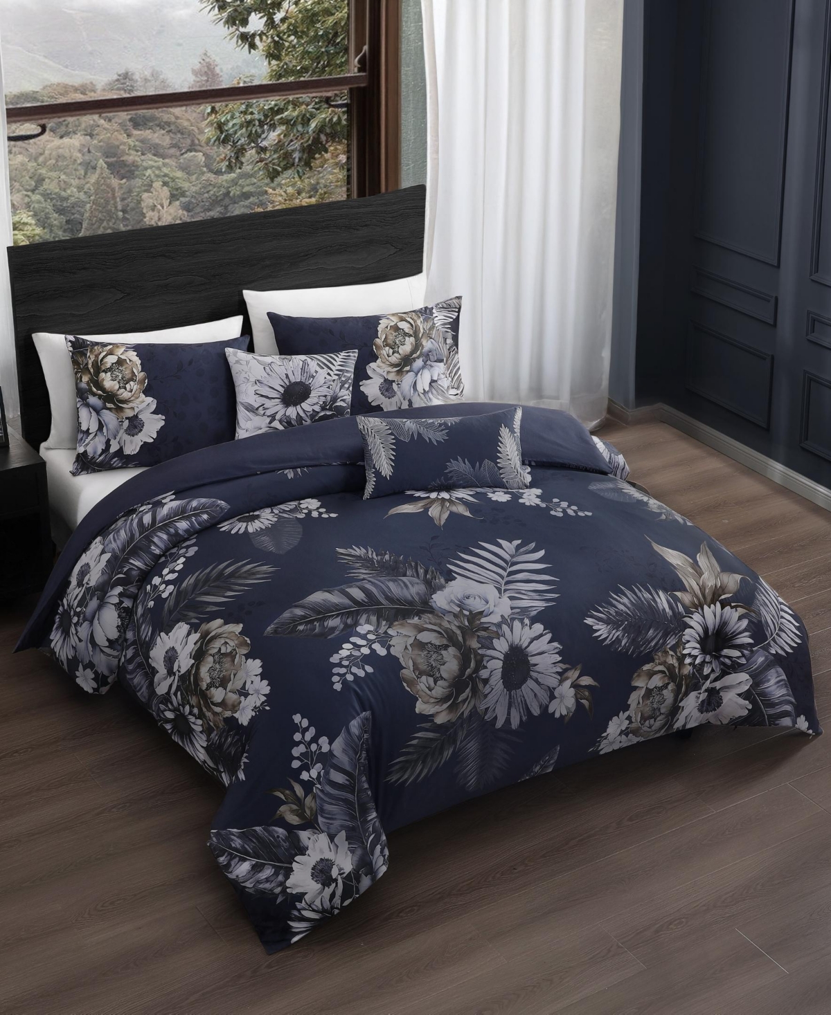 Bebejan Forget Me Not Bedding 100% Cotton Sateen 5 Piece Reversible King Comforter Set