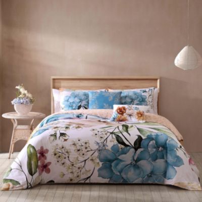 Maia Blue Bedding 200 Thread Count 100% Cotton Sateen 5 Piece Reversible King Comforter Set
