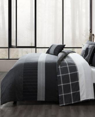 Kyle Black 100% Cotton Sateen 5 Piece Reversible Comforter Set, King