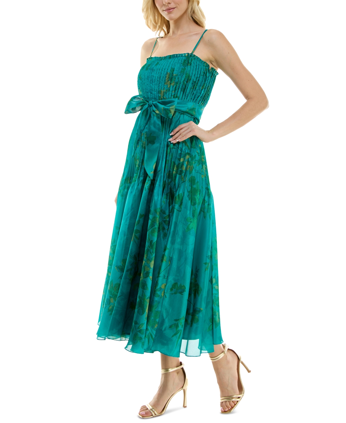 Shop Taylor Women's Printed Pleated Gown In Ocean,olive