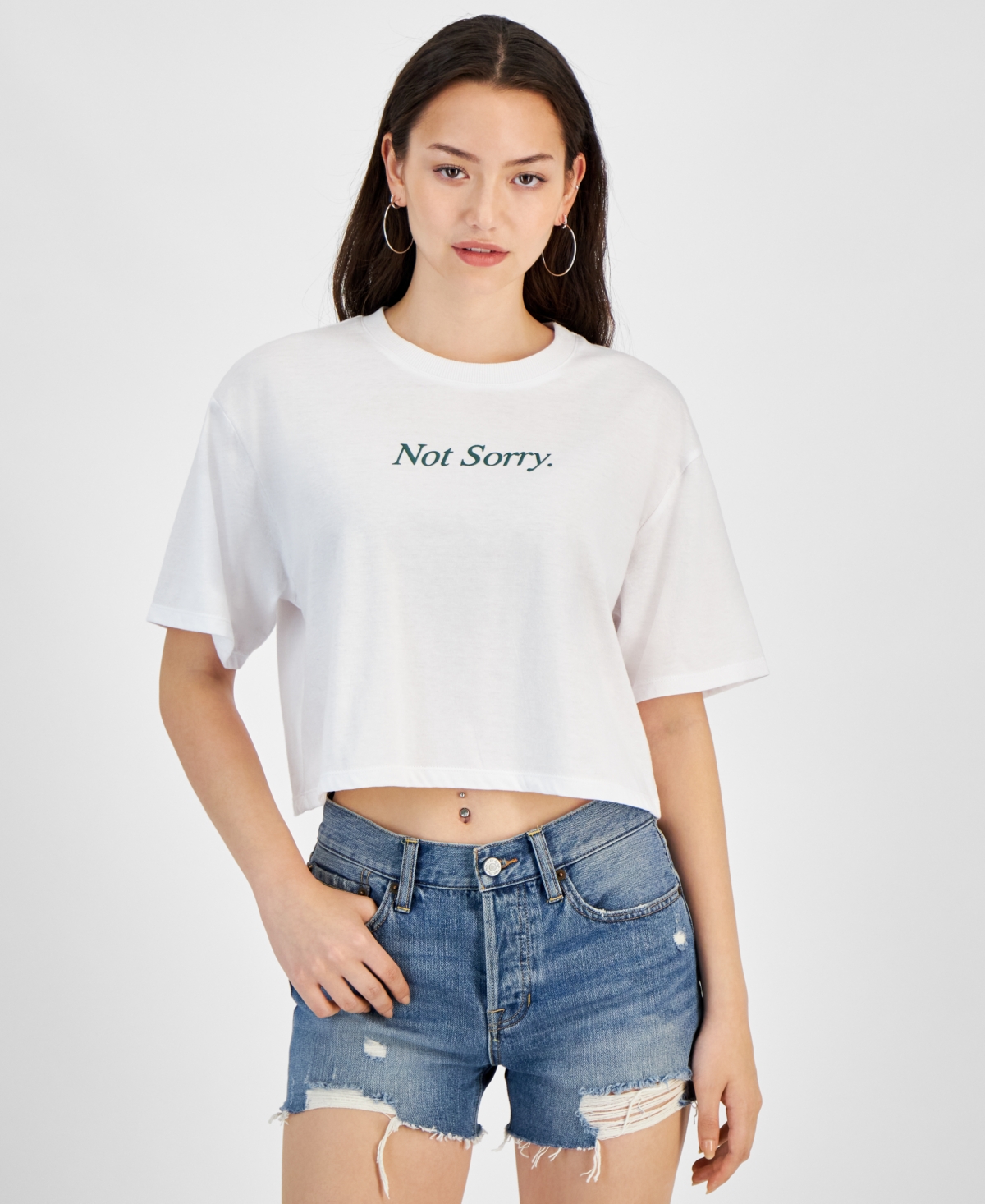 Self Esteem Juniors' Not Sorry Graphic-print Cropped Tee In Snow White