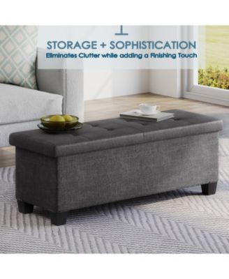 43 Inch Ottoman Storage Bench with Storage Bins - Leatherette or Linen Finish