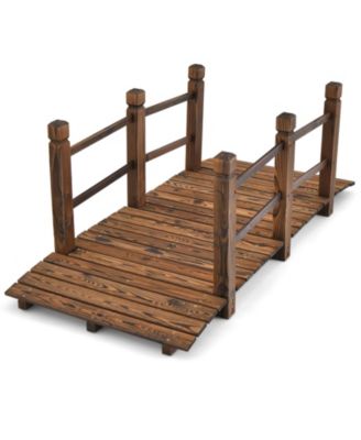 5 Feet Wooden Garden Bridge with Safety Rails