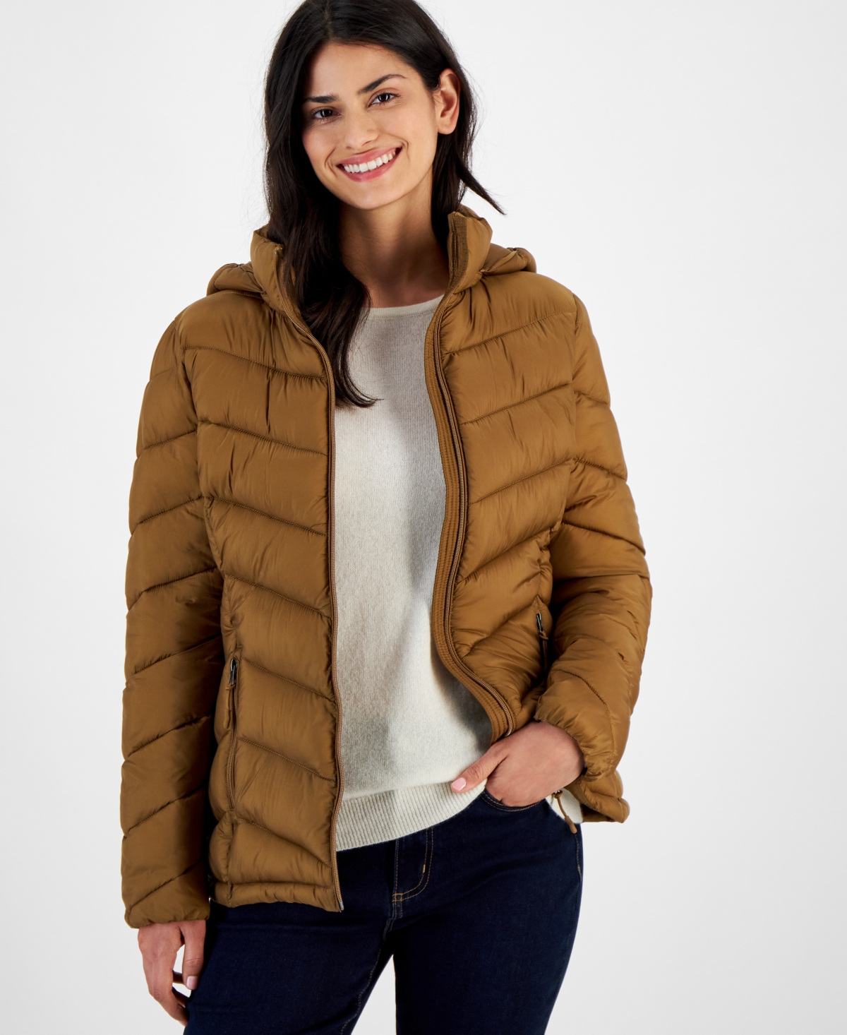 Charter Club Plus Size Packable Hooded Puffer Coat, Created For Macy's In Chestnut