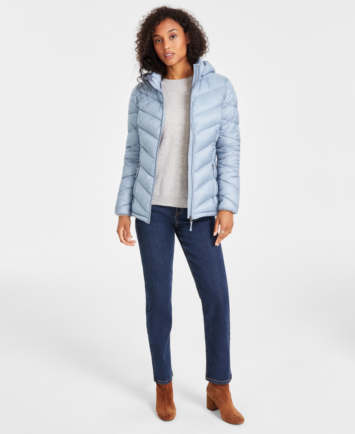 Shop Charter Club Women's Packable Hooded Puffer Coat, Created For Macy's In Steel Blue