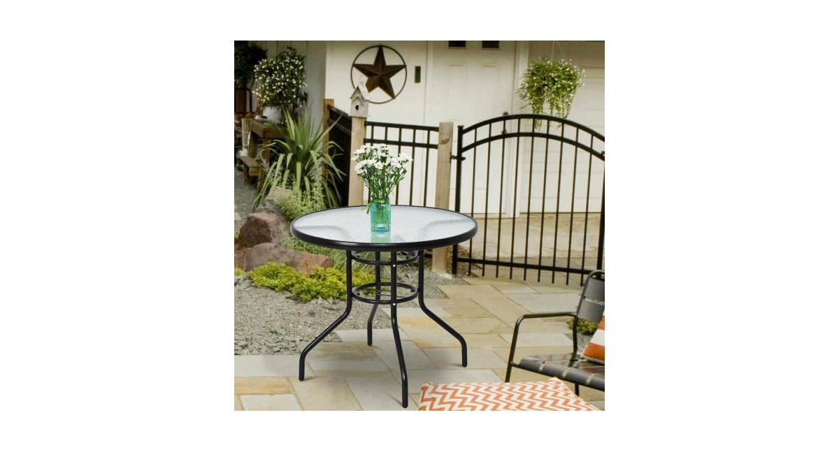 Slickblue Patio Round Table Steel Frame Dining Table