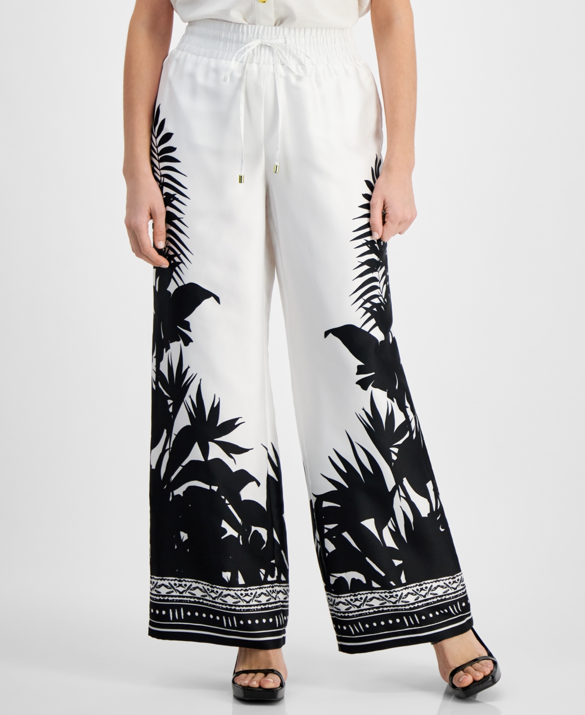 Petite Printed Wide-Leg Pants, Created for Macy's - Kate Palm