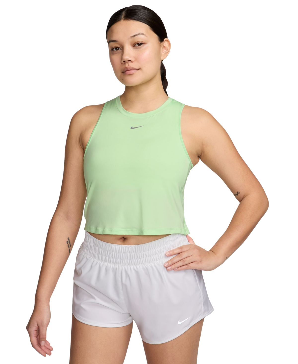 Shop Nike Women's Solid One Classic Dri-fit Cropped Tank Top In Vapor Green,black