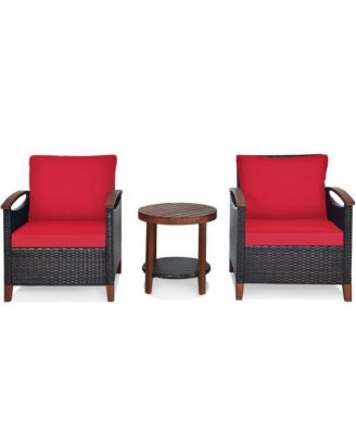 3-Piece Patio PE Wicker Bistro Set with Quick-Drying Cushions and Coffee Table for Outdoor Use