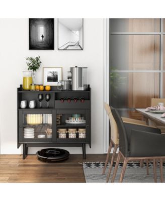 Kitchen Buffet Sideboard with Wine Rack and Sliding Door-Black