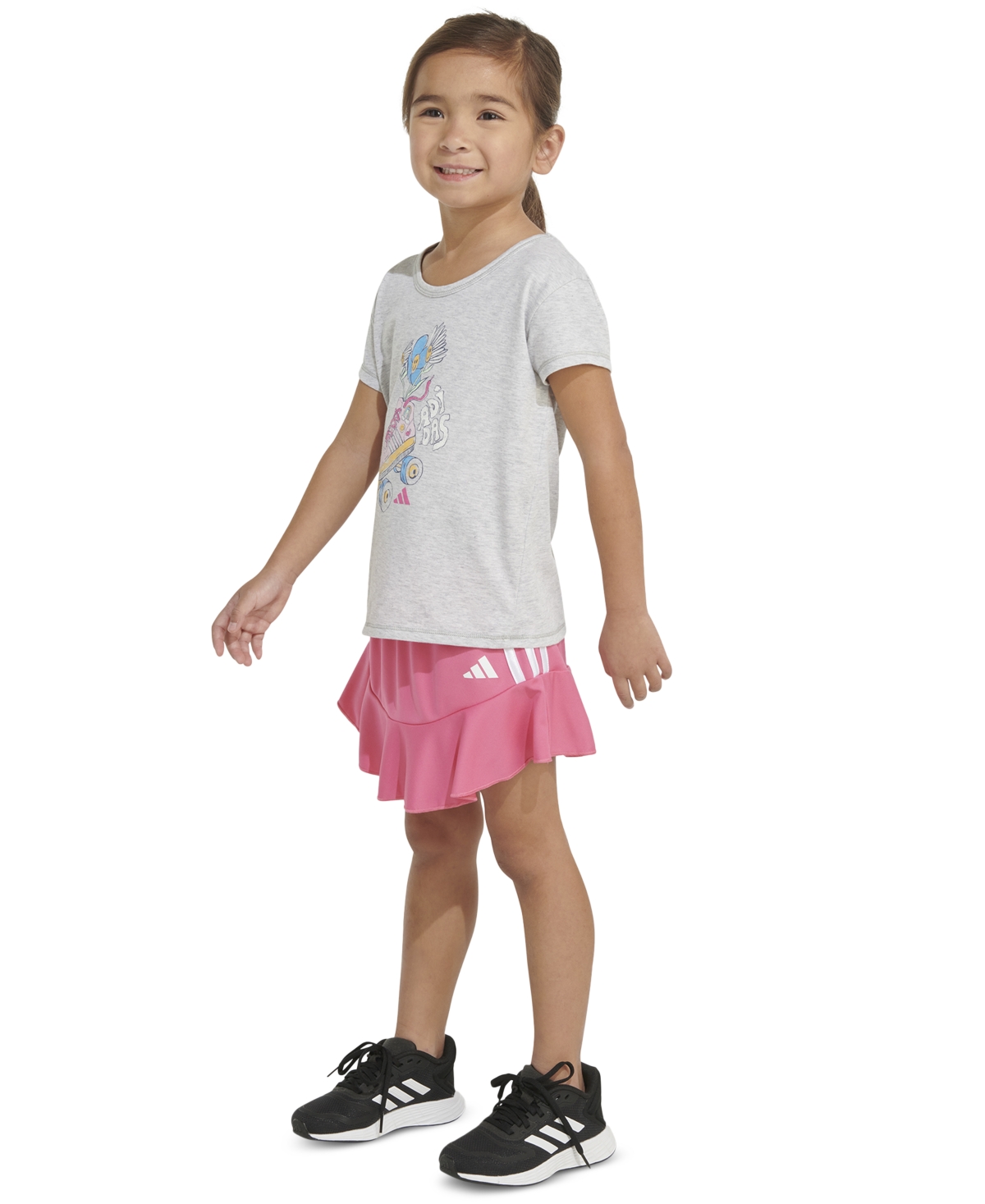 adidas Toddler & Little Girls 2-Pc. Heather Graphic T-Shirt and Skort Set - Light Grey And Pink