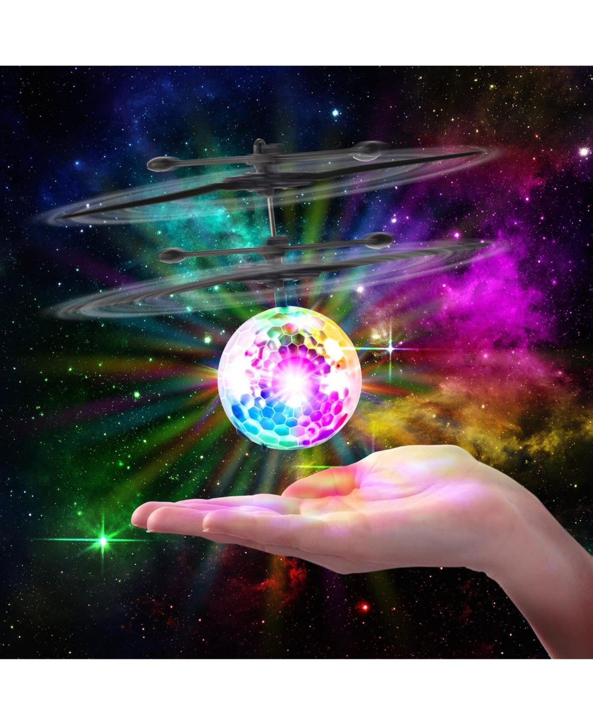 Force1 Orbiter Flying Orb Ball Hand Operated Drones for Kids - 2 Pack - Clear and Black