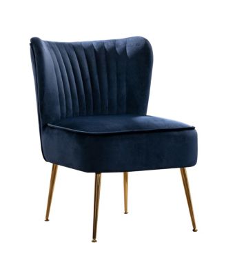 22" Wide Upholstered Tufted Velvet Accent Chair With Metal Leg