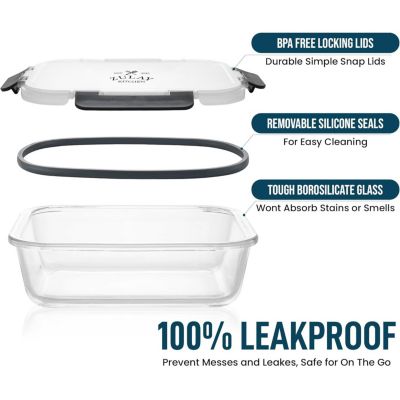 5 Pack Glass Meal Prep Containers - Airtight, Premium Borosilicate Glass Food Storage Containers