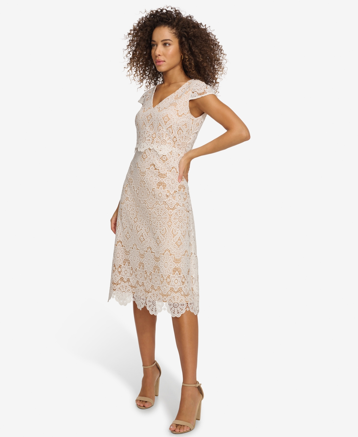 Shop Kensie Women's Floral-lace A-line Dress In White,nude