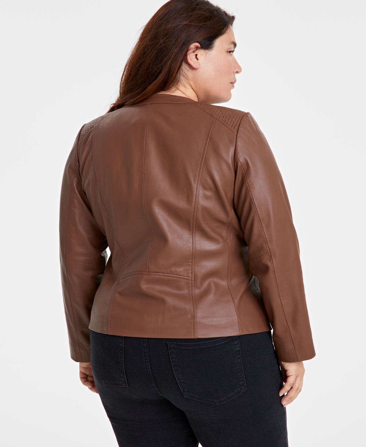 Cole Haan Plus Size Leather Woven-Shoulder Coat