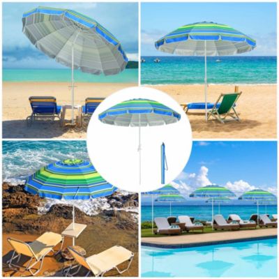 7 Ft Striped Outdoor Umbrella UV Protection Sunshade Tilt Sand Anchor