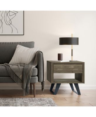 Lowry Solid Acacia Wood End Table in Distressed Grey