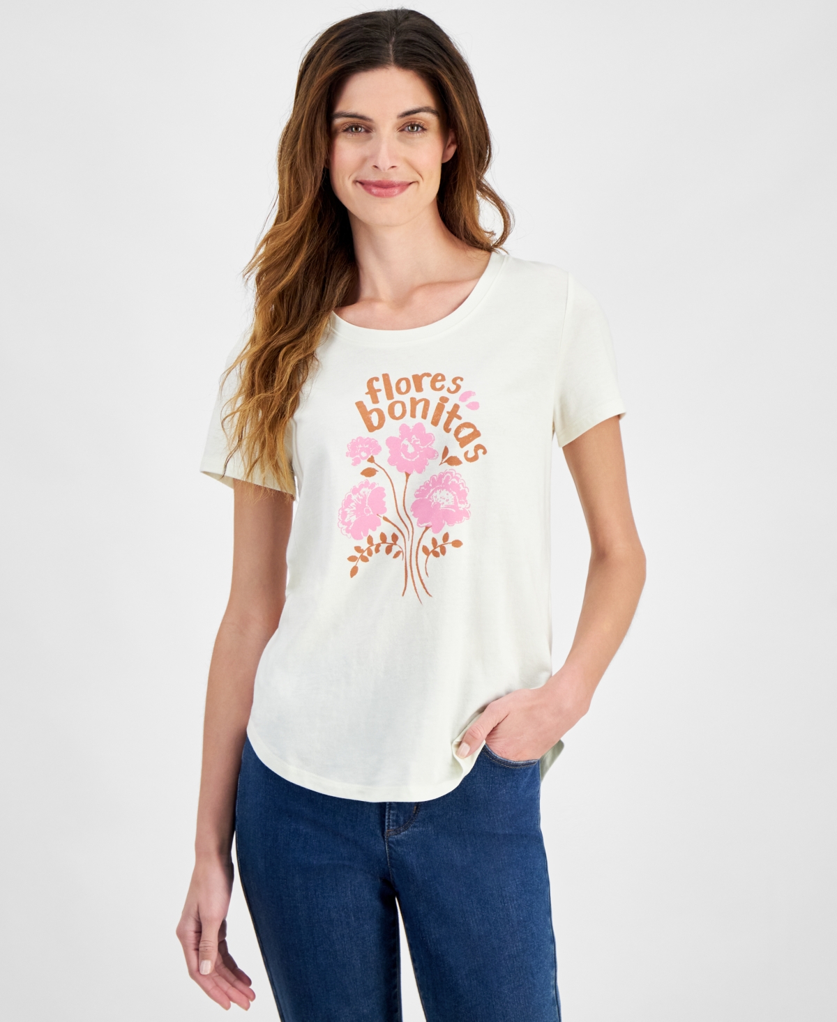 Women's Pretty Flowers Graphic T-Shirt, Created for Macy's - Flres Bnitas Nt