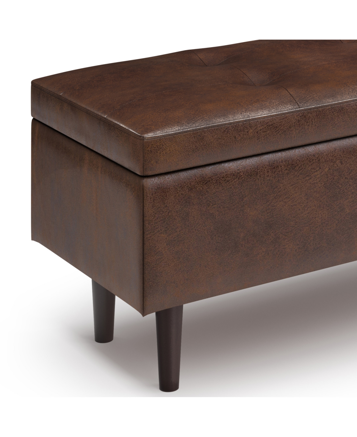 Shop Simpli Home Shay Mid Century Rectangular Storage Ottoman In Distressed Chestnut Brown Pu Leather