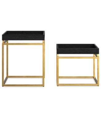 Macy Solid Mango Wood 2 Pc Nesting Table in Black, Gold
