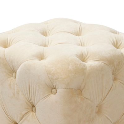 Streamdale Beige Velvet Ottoman & Table Set