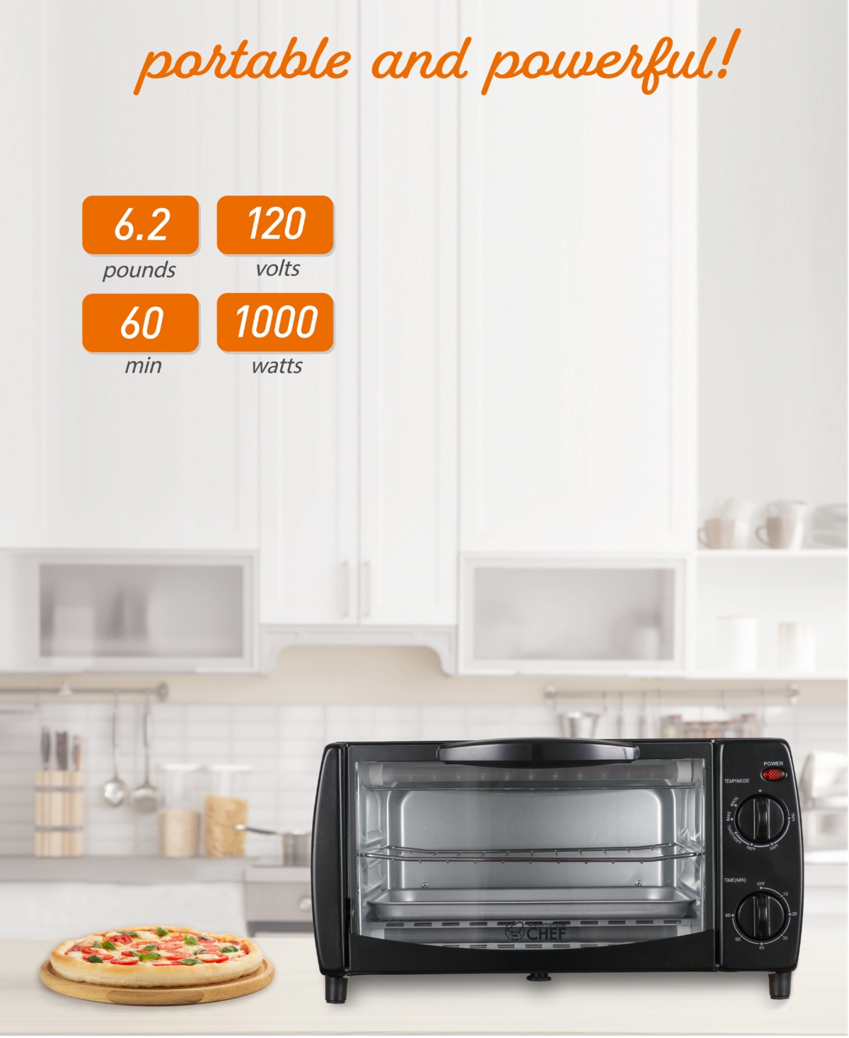 Shop Commercial Chef Toaster Oven, Pizza Oven With Toast, Bake, Broil, Keep Warm, 4 Slice Toaster With Top Bottom Heaters In Black