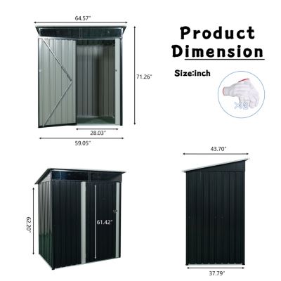 Streamdale 5FT X 3FT Outdoor Metal Storage Shed Transparent Plate Black