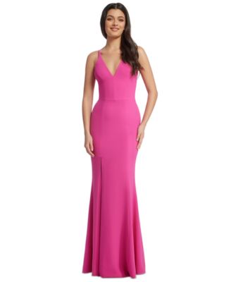 Dress The Population Iris Slit Crepe Gown Bright Fuchsia