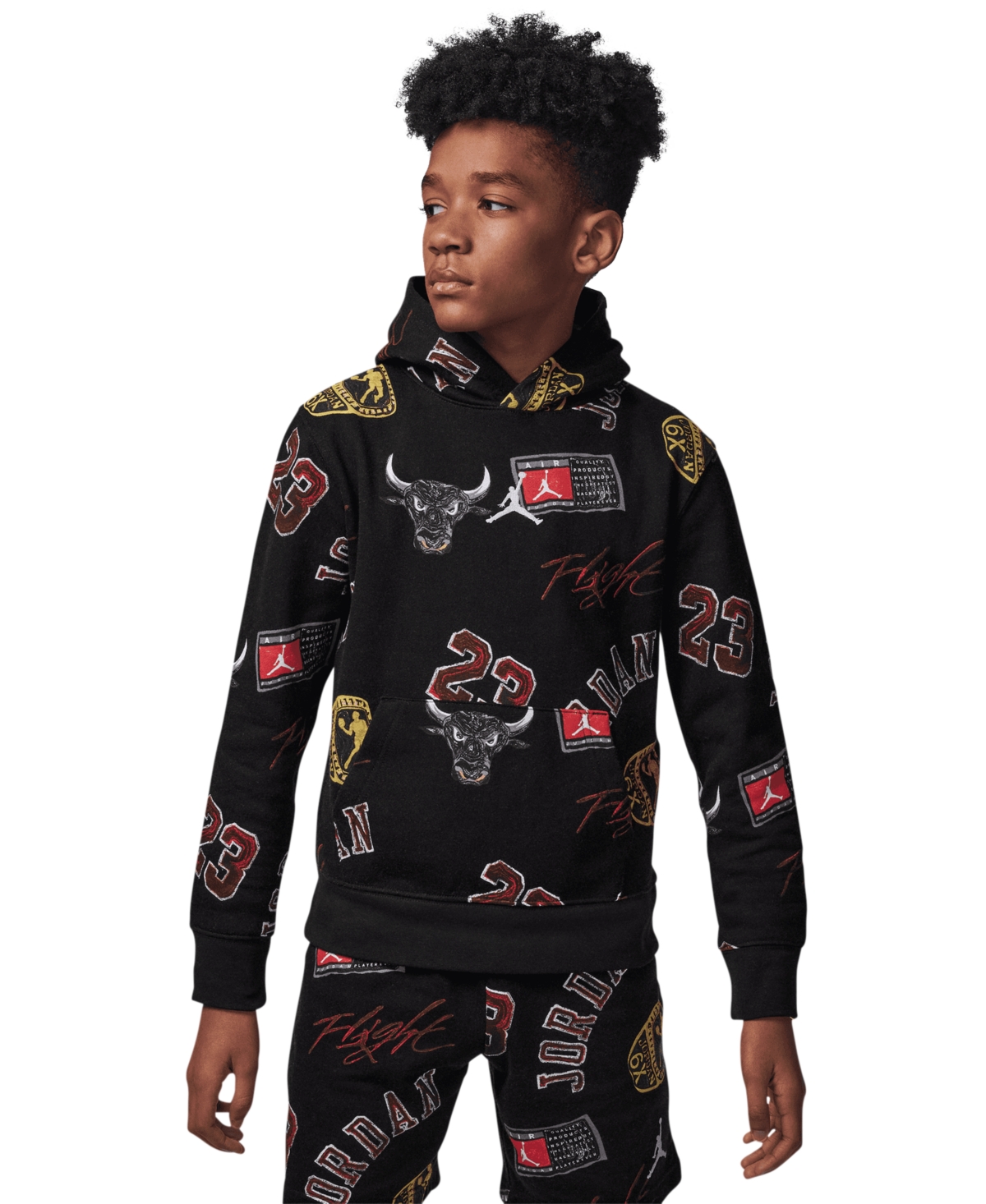 Shop Jordan Big Boys Michael  Essentials Printed Fleece Pullover Hoodie In Black