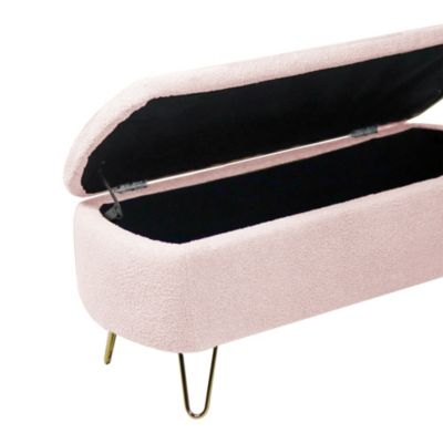 Pink Ottoman End Bench, Faux Fur & Gold