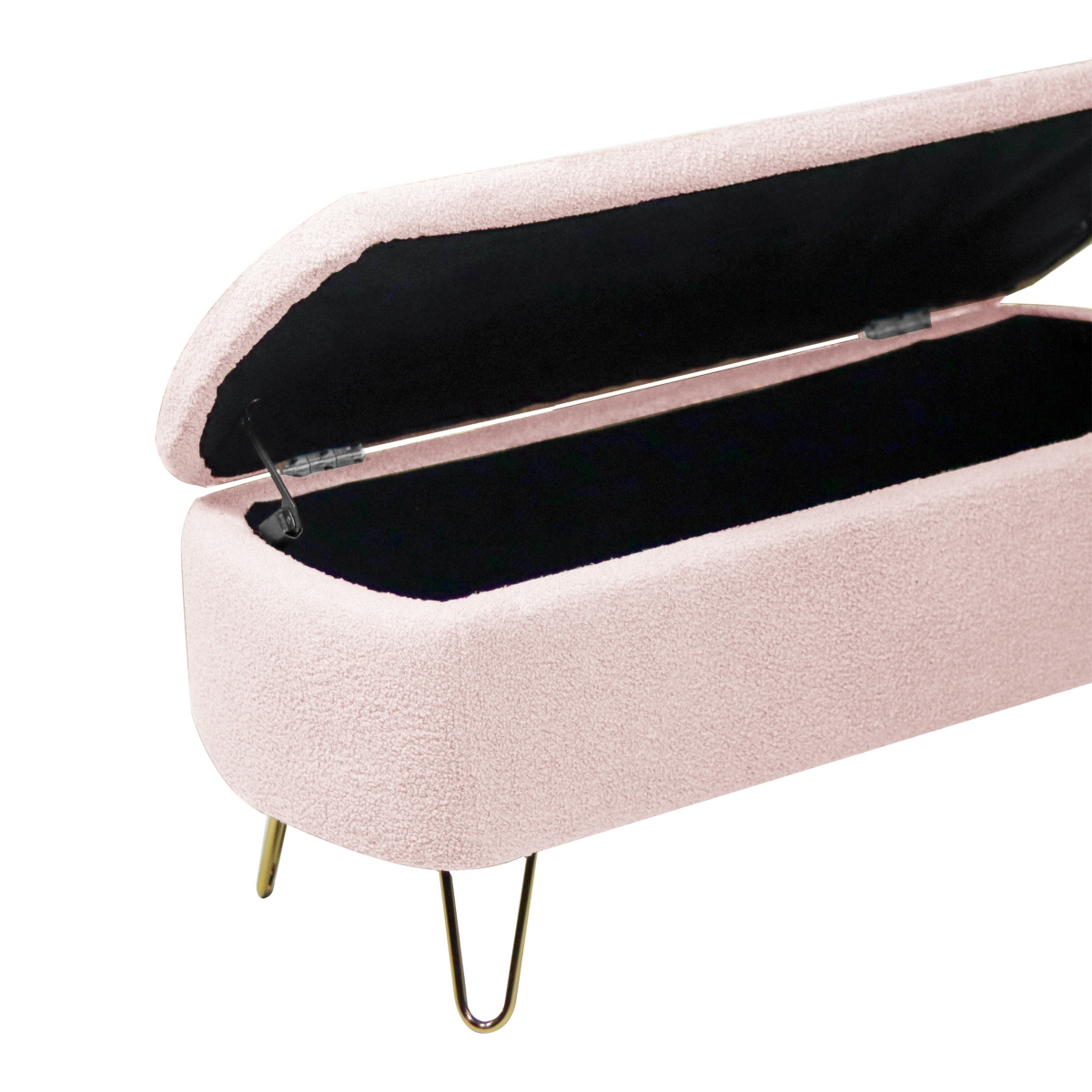 Simplie Fun Pink Storage Ottoman Bench For End Of Bed Gold Legs, Modern Faux Fur Entryway Bench