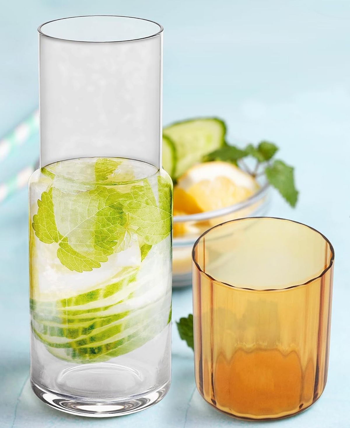 Jay Imports Clear Carafe Set With Tumbler In Amber
