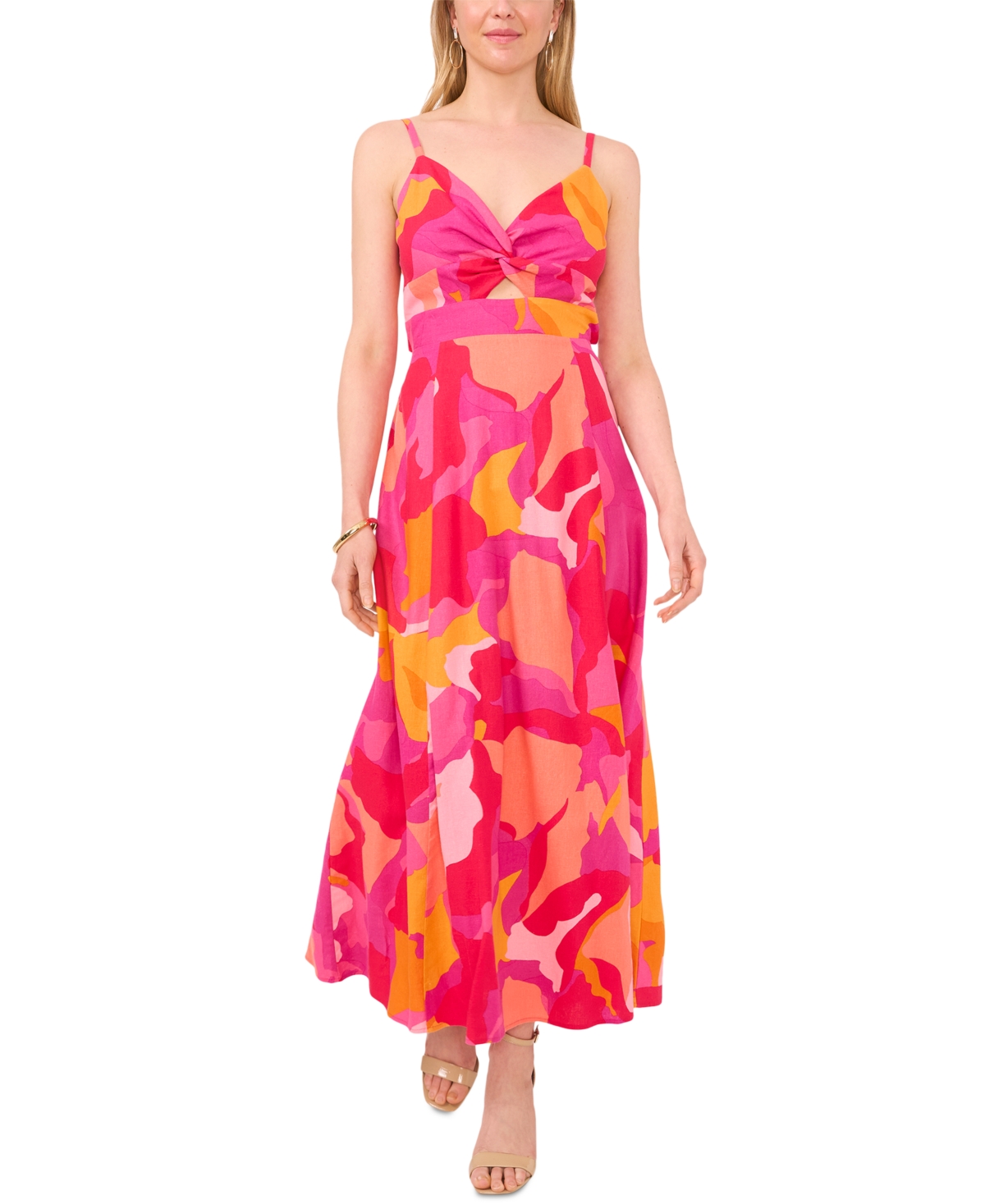 Women's Printed Twist-Front Open-Back Maxi Dress - Magenta Rose