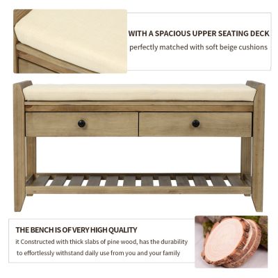 Multipurpose Entryway Bench with Cushioned Seat and Drawers