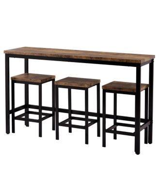 Counter Height Extra Long Dining Table Set With 3 Stools Pub Kitchen Set Side Table With Foot